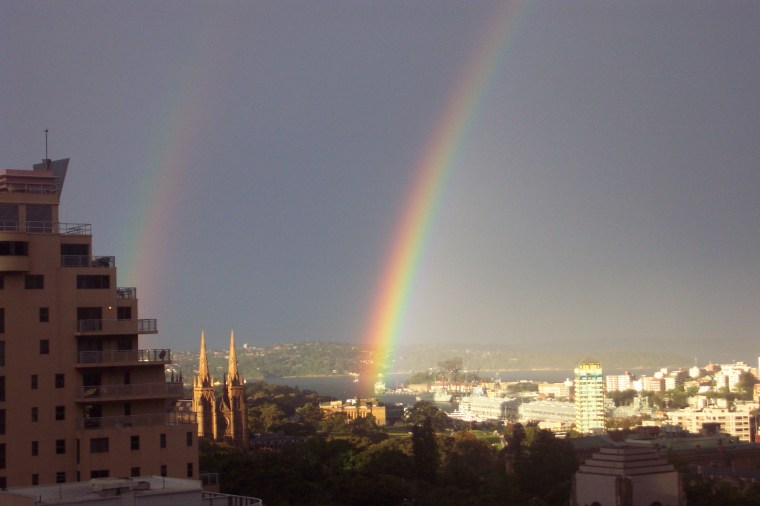 Rainbow from apartment balcony afer Chris chat 001